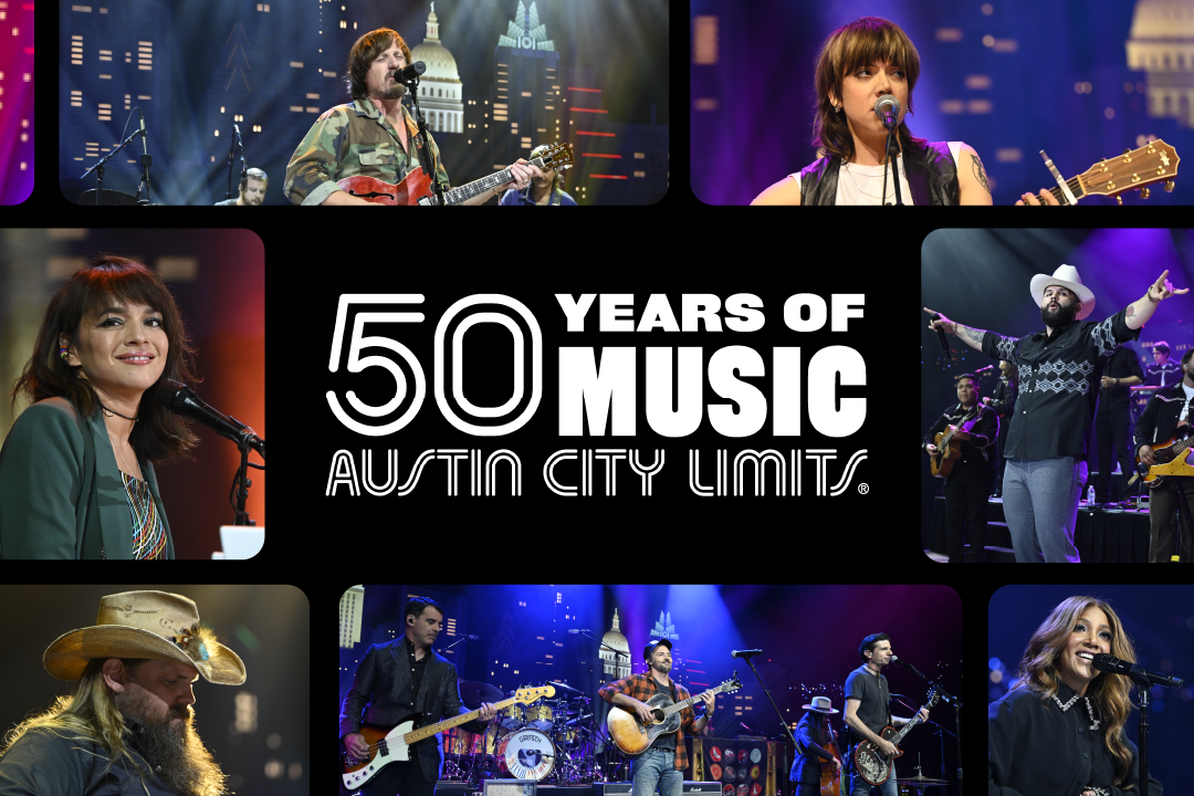 Music artists such as Norah Jones, Sturgill Simpson, and The Avett Brothers, surrounds the ACL "50 Years of Music" logo